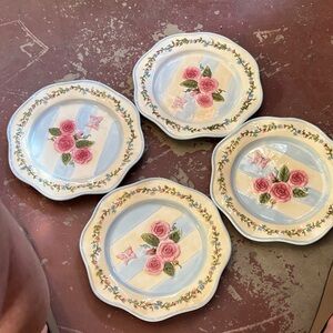 Element Floral Ceramic Plates - Pink, Cream, and Blue